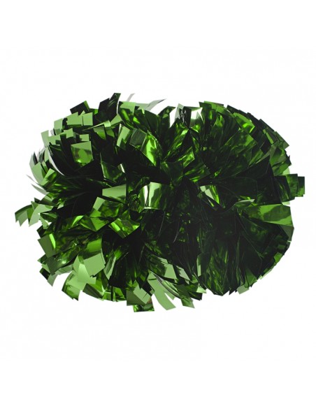 Professional Cheerleading Pom Pons 4” with Baton Handle - Metallic Green