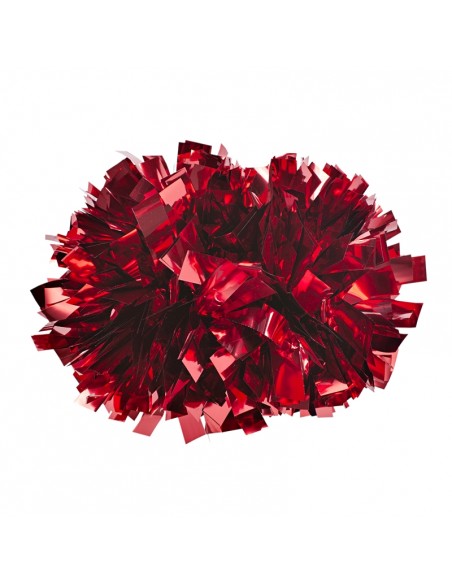 Professional Cheerleading Pom Pons 4” with Baton Handle - Metallic Red