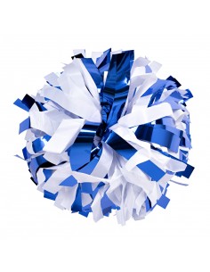 Professional 6" pom with baton handle – Metallic Royal Blue and White