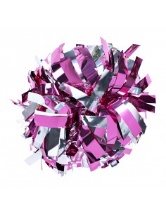 Pompones 6" metálico plata y fucsia