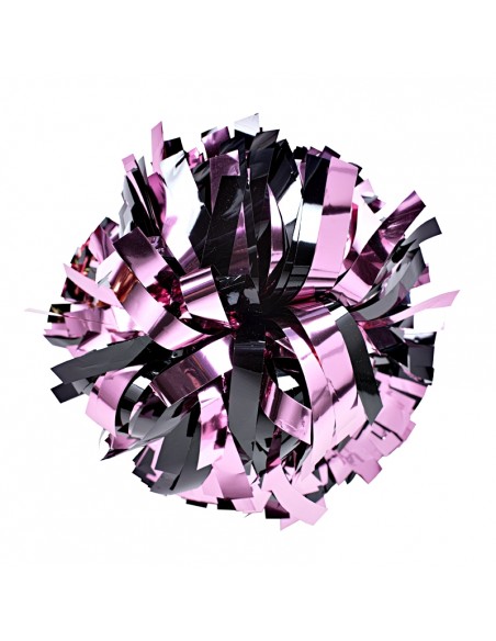 Pom pon professionale 6" con impugnatura centrale - Metallico Nero e Rosa