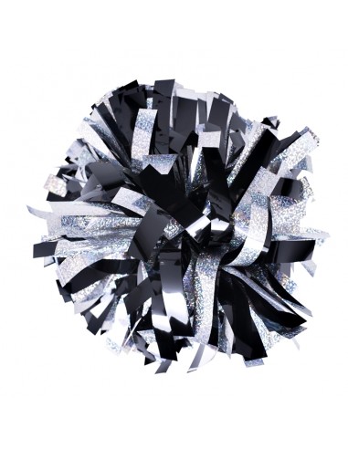 Pom pon professionale 6" con impugnatura centrale - Olografico Argento Metallico Nero