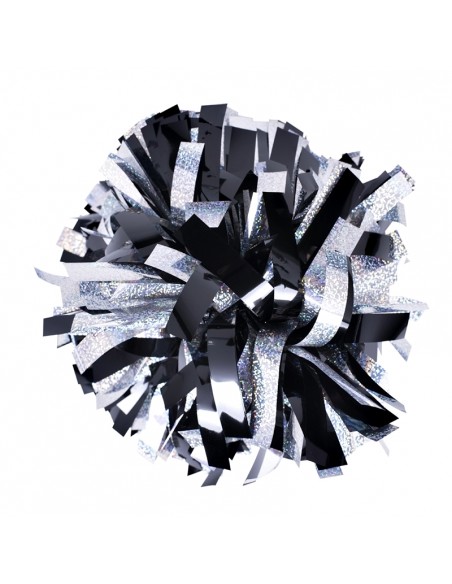 Pom pon professionale 6" con impugnatura centrale - Olografico Argento Metallico Nero