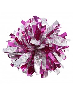 Pom-pom profesional 6" con asa central – Holográfico Plata Metálico Fucsia