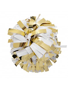 Pom-pom profesional 6" con asa central – Metálico Oro y Blanco