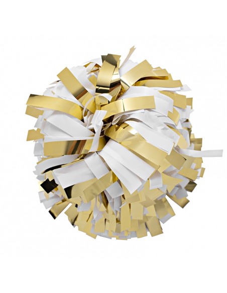Pompon professionnel 6" avec poignée centrale – Métallique Or et Blanc