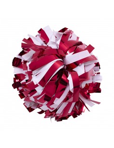 Professional 6" pom with baton handle – Metallic Red and White