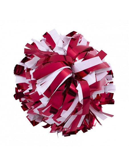 Pom pon professionale 6" con impugnatura centrale - Metallico Rosso e Bianco