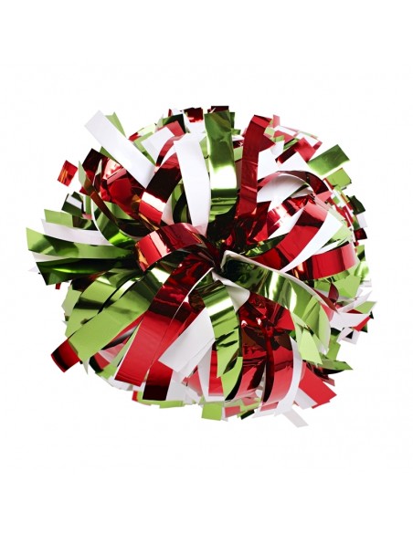 Pom pon professionale 6" con impugnatura centrale - Metallico Bianco, Rosso e Verde
