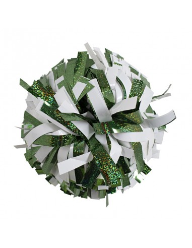 Pom pon professionale 6" con impugnatura centrale - Olografico Verde Metallico Bianco