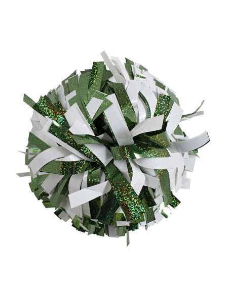 Pom pon professionale 6" con impugnatura centrale - Olografico Verde Metallico Bianco