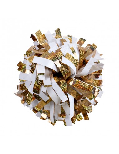 Pom pon professionale 6" con impugnatura centrale - Olografico Oro Metallico Bianco