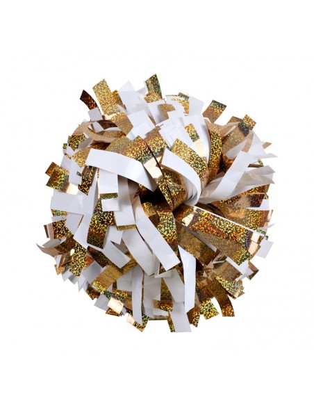 Pom pon professionale 6" con impugnatura centrale - Olografico Oro Metallico Bianco