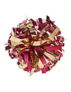 Professional 6" pom with baton handle – Metallic Gold and Red