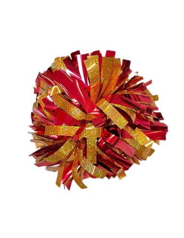 Pom-pom profesional 6" con asa central – Holográfico Oro Metálico Rojo