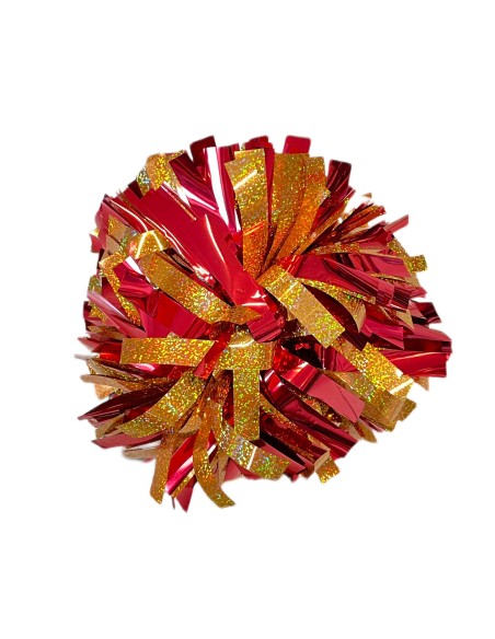 Pom-pom profesional 6" con asa central – Holográfico Oro Metálico Rojo