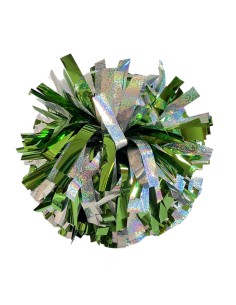 Pompon professionnel 6" avec poignée centrale – Holographique Argent Métallique Vert