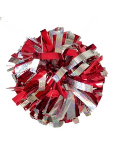 Pompon professionnel 6" avec poignée centrale – Holographique Argent Métallique Rouge