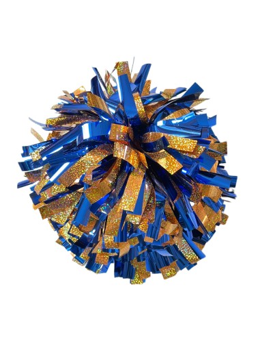 Pom pon professionale 6" con impugnatura centrale - Olografico Oro e Metallico Blu