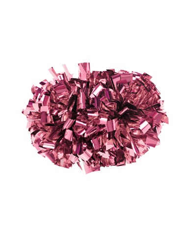 Professional Cheerleading Pom Pons 4” with Baton Handle - Metallic Pink