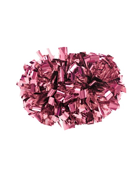 Professional Cheerleading Pom Pons 4” with Baton Handle - Metallic Pink