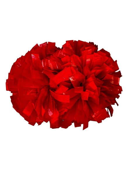 Professional Cheerleading Pom Pons 4” with Baton Handle - Neon Red