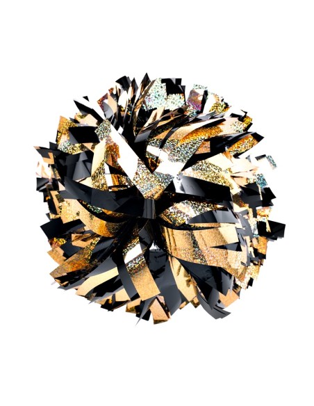 Pom pon professionale 6" con impugnatura centrale - Olografico Oro Metallico Nero
