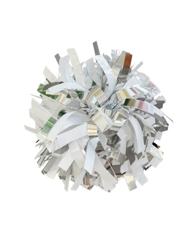 Pompon professionnel 6" avec poignée centrale – Métallique Argent et Blanc