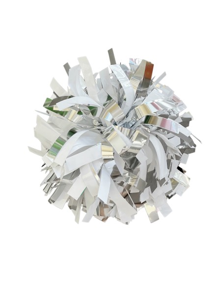 Pom pon professionale 6" con impugnatura centrale - Metallico Argento e Bianco
